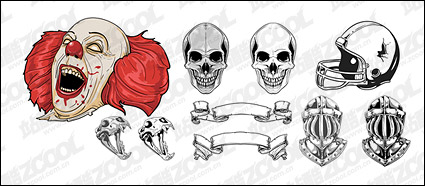 Skulls helmet skull clown vector material